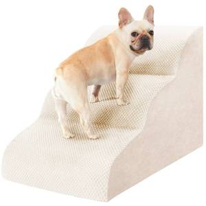 lot 21209 image: Dog Stairs for Small Dogs, High Density Foam Dog Steps, Extra Wide Non-Slip Pet Ramp for High Beds Or Couch, Soft Doggie Ladder for Dogs Injured, Older Pets, Small Cats - Retail $31