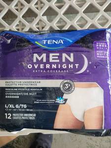 lot 21212 image: 4 pack TENA Men Overnight Extra Coverage Protective Underwear LXL 12 Count - Retail $15