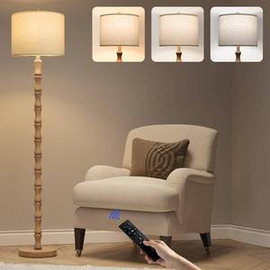 lot 21227 image: BOBOMOMO 62 Rustic Farmhouse Floor Lamp with Remote & Dimmable 9W Bulb, 3 Color Temperatures Resin Standing Lamp, Retro Corner Tall Lamp for Living Room, Bedroom, Nursery, Office, Reading Nock - Retail $68