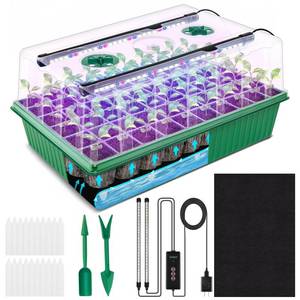 lot 21231 image: NEWKITS Seed Starter Tray, 60-Cell Self-Watering Seed Starter Kit with Grow Light and 4.07�� Humidity Dome, Indoor Plant Starter Trays for Seed Germination & Gardening Supplies - Retail $26