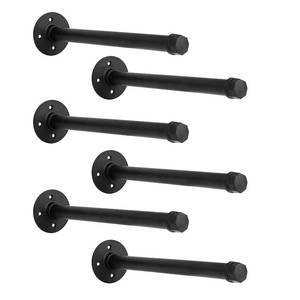 lot 21236 image: YCCO 12 Inch Industrial Pipe Shelf Brackets 34 Set of 6 - Black Iron Rustic Wall Mounted DIY Shelving Brackets Hanging Custom Pipe Brackets for Floating Shelves - Retail $33