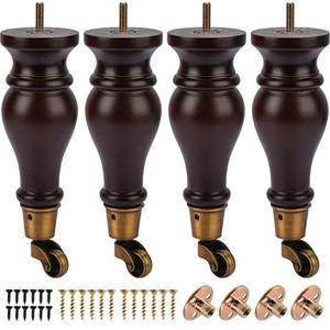 lot 21241 image: Btowin VCF 9 Inch 22cm Wooden Furniture Legs with Castors, 4Pcs Walnut Solid Wood Cabinet Legs Round Gourd Wooden Turned DIY Replacement Bun Feet for Couch,Armchair,Chair,Recliner,Ottoman,Cabinet - Retail $40