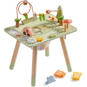 lot 21247 image: ROBUD Activity Table, 11-in-1 Montessori Learning Table with Bead Maze, Gears, Track, Shape Matching, Storage & More, Wooden Montessori Toys for Toddler, Educational Gift for Baby Boys Girls, Green assembly required  - Retail $39