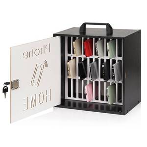lot 21263 image: Lzttyee Cell Phone Holder Classroom 33 Slots Wooden Cell Phone Storage Cabinet Pocket Chart with Handle and Security Lock for Classroom Office (33 Grid Cabinet Black) - Retail $50