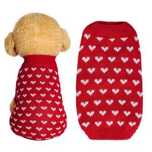 lot 21264 image: Dxhycc Dog Knitted Heart Sweater Puppy Sweater Warm Soft Pet Holiday Clothes for Medium Cats and Dogs (Red, L) - Retail $8