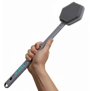 lot 21265 image: AIMAIAIMAI Silicone Back Scrubber for Shower �� 21in Extendable Shower Brush with Long Handle �� Dual-Sided Back Brush with Non-Slip Grip, Gentle Cleansing & Exfoliation for Men, Women, Elderly (Gray) - Retail $16