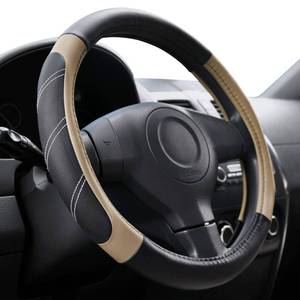 lot 21266 image: Elantrip Steering Wheel Cover Leather 15 12 to 16 inch Universal Large Soft Grip Breathable for Car Truck SUV Jeep Anti Slip Beige - Retail $10