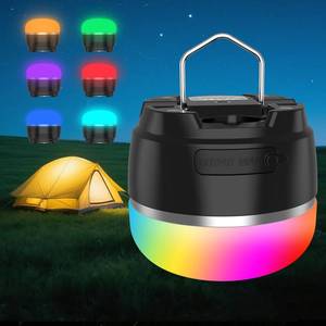 lot 21275 image: Phylosal LED Camping Lantern Rechargeable, 1000LM Tent Light with 12 RGB Lighting Modes, 8000mAh Power Bank, Waterproof, Mini Flashlight with Magnetic Base for Emergency, Power Outages, Hiking, Home - Retail $30