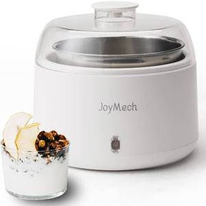 lot 21279 image: JoyMech Yogurt Maker, Compact Greek Yogurt Maker Machine with Constant Temperature Control, Stainless Steel Container, 1 Quart for Home Organic Yogurt - Retail $20