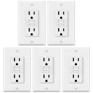 lot 21284 image: ELECTECK 5 Pack GFCI Outlets 15 Amp, Non-Tamper Resistant, Decor GFI Receptacles with LED Indicator, Ground Fault Circuit Interrupter, Wallplate Included, ETL Listed, White - Retail $30