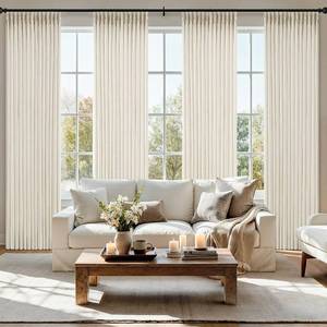 lot 21289 image: MIULEE Pinch Pleated Thick Linen Curtains 96 Inches 4 Panels Set Ivory Cream Back Tab Memory Trained Pinch Pleat Semi Sheer Light Filtering Privacy Curtains Window Drapes for Living Room Bedroom Birch - Retail $62