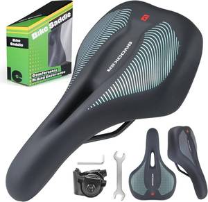 lot 21291 image: Comfortable Bike Seat, Gel and Foam Bicycle Saddle with Ergonomic 5 Zone Support Shock Absorbing Waterproof Wide Bike Seat Cushion for MTB Road Mountain Exercise and BMX Bikes - Retail $20
