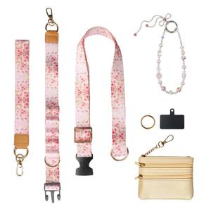 lot 21295 image: BEAKBOND Phone Lanyard Crossbody with Zippered Wallet, Wrist Strap, Key Ring, Phone Tab and Phone Chain, Adjustable Anti Theft Lanyard for Women, Pink - Retail $10