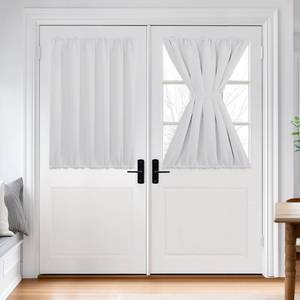lot 21298 image: Deconovo Blackout Door Curtain for Glass Doors & Sidelights, Thermal Insulated Privacy Panel with Dual Rod Pockets & Adjustable Tieback, Machine��Washable Curtain (54W x 40L, Greyish White, 1 Panel) - Retail $11