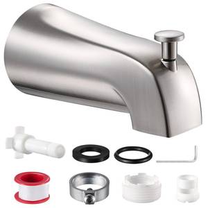 lot 21306 image: Universal Bathtub Tub Spout with Diverter, Fits 12 Slip-Fit Copper Pipe and 12 IPS & 34 IPS Thread Connections,Bathroom Tub Faucet Replacement with Adapters,PTFE Tape &Hex Wrench(Brushed Nickel) - Retail $25