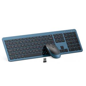 lot 21309 image: Wireless Keyboard and Mouse Combo - Full Size Slim Thin Wireless Keyboard Mouse with Numeric Keypad 2.4G Stable Connection Adjustable DPI, Black&Blue - Retail $34