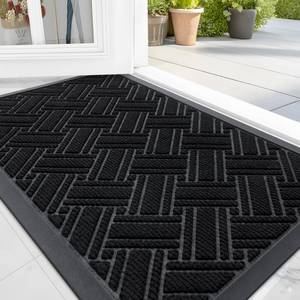 lot 21317 image: OLANLY Indoor Outdoor Mat, Sturdy Natural Rubber Floor Mat, Non Slip Low Profile Waterproof Doormat, and Stain Front Door Mats, Easy Clean Patio Entrance Mat, 30x17, Black - Retail $10