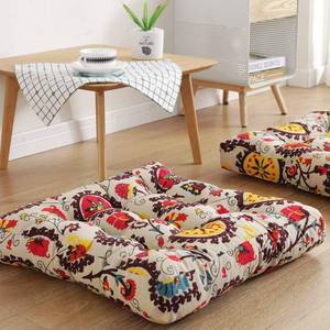 lot 21319 image: Boho Square Floor Seat Pillows Cushions 22 x 22, Soft Cotton Linen Bohemian Yoga Mandala Meditation Pouf Tatami Floor Pillow Cushion for Living Room Adults & Kids Casual Reading Nooks,Flowers Beige - Retail $25