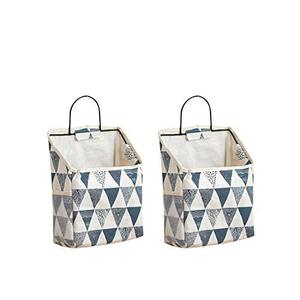 lot 21331 image: Qingsm 2 Pcs Wall-Hanging Storage Bags,Desktop Organizer Basket Cotton Linen Hanging Storage Basket for Kitchen,Bderoom,Living Room-Triangle - Retail $15
