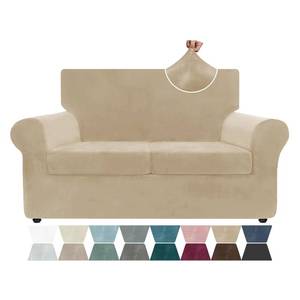 lot 21338 image: ZNSAYOTX Luxury Velvet Sofa Cover 3 Piece (57-70) Stretch Loveseat Covers for 2 Cushion Couch Thick Soft Couch Slipcover with Non Slip Strap, Dog Pet Friendly Nice Furniture Protector (Camel) - Retail $49