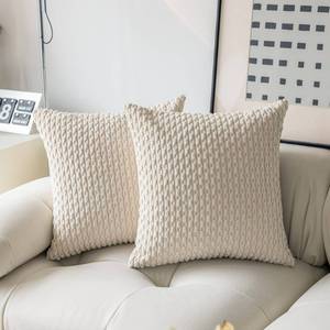 lot 21345 image: Kevin Textile Euro Sham Pillow Covers 28x28 Inch 2 Pack Soft Boho Striped Corduroy Decorative Throw Pillows for Living Room Couch Bed Sofa Rustic Farmhouse Home Decor 71x71cm Cream White - Retail $29