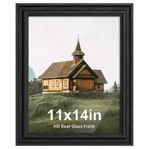 lot 21349 image: PEALSN 11x14 Picture Frame with Real Glass Front and Black Backboard, Wall Gallery Photo Frames for Wall Mounting or Tabletop Display - Retail $18