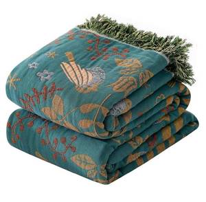 lot 21357 image: MSGKV Boho Throw Blanket 100% Cotton Blankets for Bed Couch 60x80, Spring Breathable Farmhouse Bird Blankets Quilt Muslin Home Decor - Retail $30