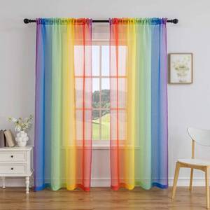 lot 21370 image: Anytime Rainbow Sheer Curtain Panels for Living Room Elegant Window Treatment Sets Light Filtering Translucent Draperies for Office (2 Panels,W52 x L84inch) - Retail $19
