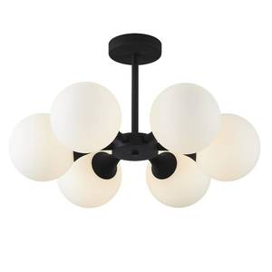 lot 21377 image: KCO Lighting 6 Lights Modern Semi Flush Mount Ceiling Light Fixture Glass Globe Sputnik Chandelier Ceiling Lighting Mid Century Black Close to Ceiling Light - Retail $179