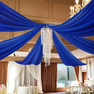 lot 21388 image: DUOBAO Royal Blue 5x20ft Chiffon Drapes  6pc Elegant Sheer Wedding Backdrop Curtains  Perfect for Tent, Banquet Hall, and Photography - Retail $98