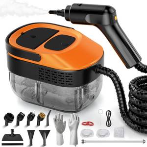 lot 21389 image: Steam Cleaner for Home & Car, 15s Fast Heat Handheld Steamer for Cleaning, 1.6L Large Tank, 3-Level Steam Control with 16-Piece Accessories Kit for Floors, Couches, Tiles, Grout, Dirt, and Grease Pre-owned as is - Retail $60