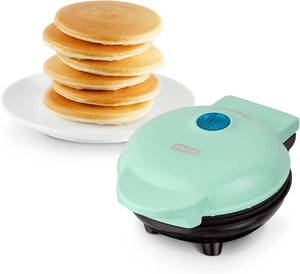 lot 21394 image: Dash Mini Maker Griddle - Compact Griddle for Creative Homemade Treats - Nonstick Surface, Quick Heat-Up System & Space-Saving Design - Aqua - Retail $10