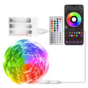 lot 21398 image: RUISHINE Battery Powered LED Strip Lights 25ft, Battery Operated LED Light Strip Color Changing Music Sync App Remote Control RGB USB Led Lights for TV, Room, Rope Lights - Retail $23