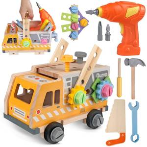 lot 21405 image: Aliex 38PCS Kids Wooden Truck Tool Set with Toy Drill for Toddlers Ages 3 4 5 6,Montessori STEM Educational Learning Construction Workbench Pretend Play Tool Kit,Birthday Sensory Gift for Boys Girls - Retail $30