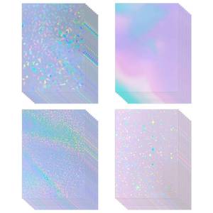lot 21406 image: 36 Sheets Holographic Sticker Paper 8.5 x11 Waterproof Clear Vinyl Sticker Sheets Self-Adhesive Rainbow Overlay Sheets with 4 Styles Mixed - Retail $9