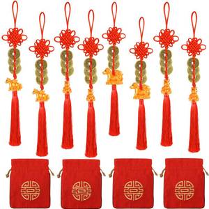 lot 21408 image: 12 Pcs Chinese New Year Horse Decorations Lunar New Year fengshui Coins 2026 Red Tassel Ornaments with Wealth Success Good Luck Hanging Decorations for Gifts Home Car Decor - Retail $14