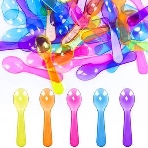 lot 21409 image: CZWESTC 200-Pack of 3-Inch Colored Taster Spoons, Multi-Color Mini Plastic Spoons with Storage Box for Parties, Dessert, Ice Cream, and Tasting - Retail $9