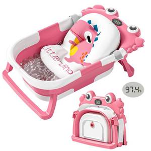 lot 21412 image: Collapsible Baby Bathtub for Newborns with Thermometer and Soft Floating Cushion Portable and Foldable Travel Baby Girl Bath Tub for Infants to Toddler 0-36 Month (Pink) - Retail $50