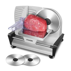 lot 20085 image: FOHERE 200W Meat Slicer Machine for Home, Electric Food Slicer with Two 7.5 Sharp Stainless Steel Blade(Serrated  Smooth) 0-15mm Precise Thickness Deli Meat Slicer for Bread Fruit Vegetable(Silver)