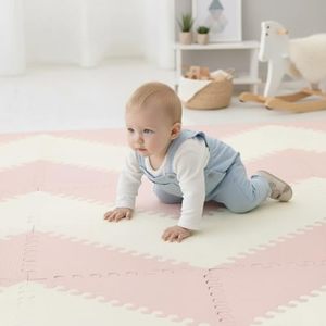 lot 20087 image: Little fun times Play Mat for Baby Large 72 Pieces, Assembled Total 64 x 64 inch 28.4 Sq Ft, Interlocking Floor Puzzle, EVA Tiles Playmat for Toddler and Kids, Two Colors Design with Edges.