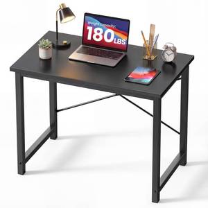 lot 20096 image: NEWBULIG 31.5 Small Computer Desk, Office Writing Desks Compact Study Table Student Bedroom Home Work PC Workstations with Metal Frame Wood Tabletop, Black