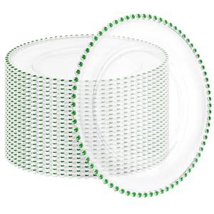 lot 20097 image: YJYQHYX 24 Pack Clear Charger Plates with Beaded Rim, 13 Inch Plastic Chargers for Dinner Plates Acrylic Round Tabletop Decoration for Home Kitchen Catering Wedding Table Event Party Dinner (Green)