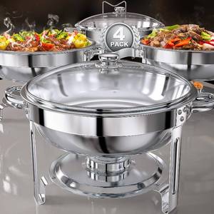 lot 20101 image: GGIU Chafing Dishes for Buffet Set 100% Pre-Installed Chafers for Catering - Round Chafing Dish Buffet Set with Lids  Chafers and Buffet Warmers Sets  Serving Food Warmer  Chafers Servers Sets