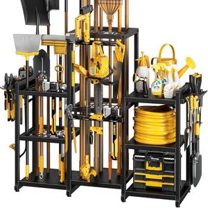 lot 20116 image: POKIPO 42 H Large Garden Tool Organizer, Holds Up to 86 Tools, Heavy Duty Yard Tool Organizer for Garage, 61 Wide Lawn Freestanding Tool Storage Rack for Outdoor Shed Tool Rake, Shovel, Brooms