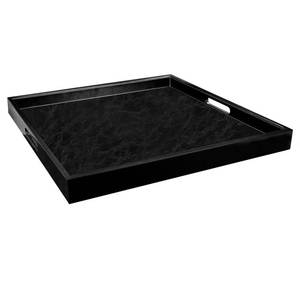 lot 20120 image: LNFUMS 25  25 inches Leather Rectangle Serving Tray with Hole Handles,High-End Light Large Service Tray for Ottoman Tray, Tea, Food, Butler - Countertop, Kitchen,Family Dinner, Picnic (Black) little damage see picture