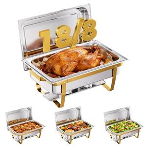 lot 20133 image: CAMMOO 4 Pans Gold 188 (304) Stainless Steel 4 Pack Chafing Dishes for Buffet 9QT Stackable Chafing Dish Buffet Set Food Warmer, Food Warmers for Parties Buffet Catering Events Dinners-RG404