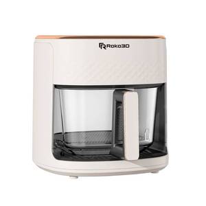 lot 20136 image: ROKO 3D Air Fryer Glass Non-Toxic Basket 4.5 Quart, Oil-Free Fry, Bake & Roast  LED Touch Panel, Timer, Dishwasher Safe  Healthy Easy Cooking, White Design