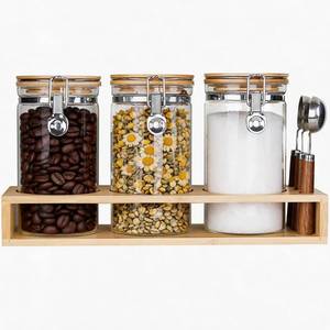 lot 20138 image: Glass Coffee Canister Set for Countertop  3-Piece Airtight Jars for Coffee, Sugar, Tea  Modern Farmhouse Kitchen Essentials with Bamboo Lids & Scoops for Coffee Bar & Pantry Organization