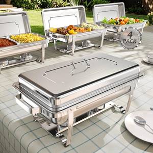 lot 20143 image: SIFER Chafing Dishes for Buffet 4-Pack 9Qt, Multi-Compartment Pans Tool-Free Setup, Foldable Stackable Chafing Dish Buffet Set Stainless Steel for Party Catering Wedding, Silver
