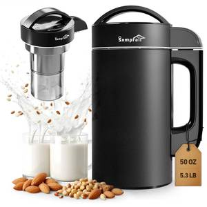 lot 22072 image: 304 Stainless Steel Almond Milk Maker Machine (Built-in Filter) 50oz 6-7 Cups Per Batch, 8-IN-1 Cooking Blender Make Plant Based Nut Milk, Soy Oat Milk, Soup & Juice, Automatic Cleaning (Black)